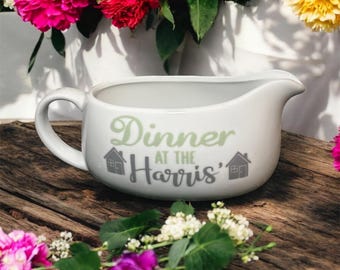 Personalised Gravy Boat / Custom Ceramic Sauce Boat / Christmas/ Wedding / Housewarming/ Anniversary / Family Name