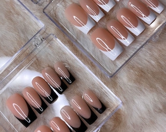 Hand-painted White French Tip Press on Nails Custom Press On Nails | White French Tips | Reusable Nails | Set of 10 | UK Seller