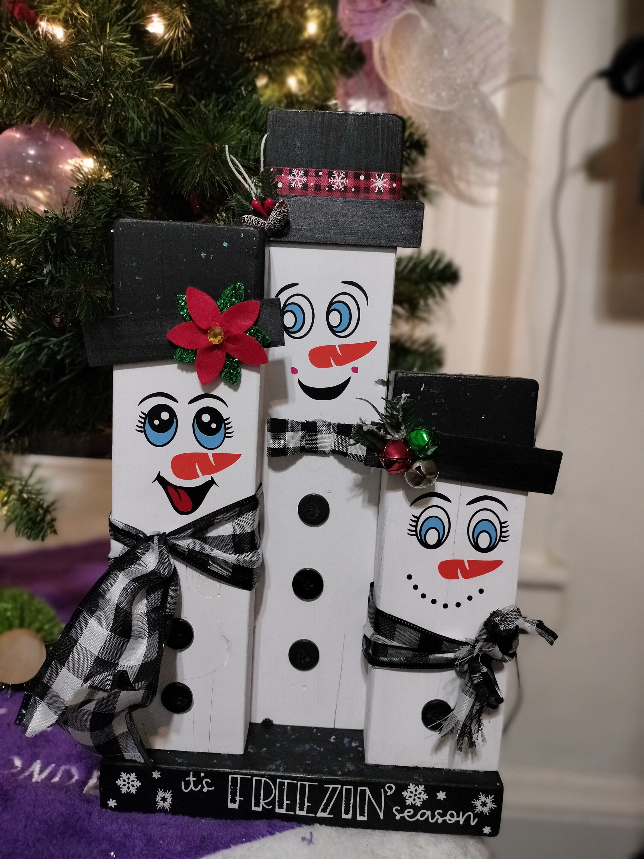 Handcrafted wooden snowman winter home décor, rustic indoor/outdoor décor, Christmas décor