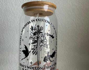 Fourth Wing Cup, Basgiath War College, Xaden and Violet Cup, Glass Can Tumbler, Book Merch Cup, Bookish Merch, Glass Cup With Lid and Straw