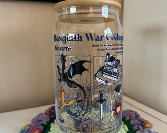 Fourth Wing Cup, Basgiath War College, Glass Can Tumbler, Book Merch Cup, Bookish Merch, Glass Cup With Lid and Straw