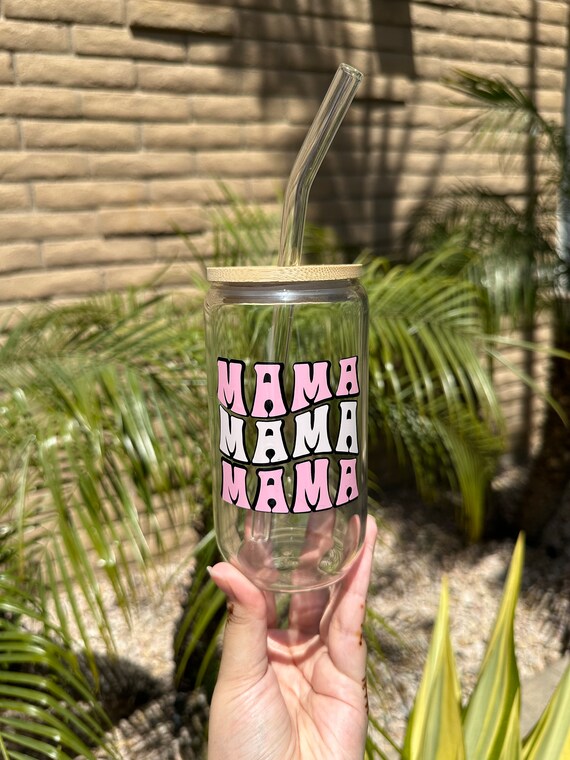 Mama Themed Designs 16oz Glass Tumbler w/ Bamboo Lid & Straw