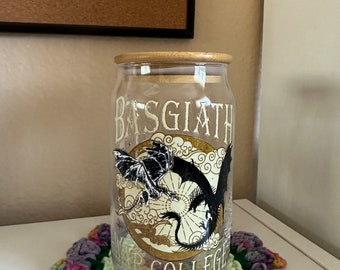 Fourth Wing Cup, Basgiath War College, Glass Can Tumbler, Book Merch Cup, Bookish Merch, Glass Cup With Lid and Straw