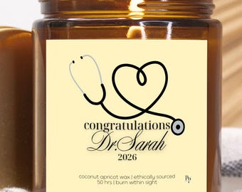 Personalized Medical School Graduation Gift, Dr. 2026 Heart Stethoscope Candle