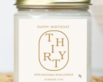 30th Birthday Candle: Coconut Apricot Wax, Minimalist Decor