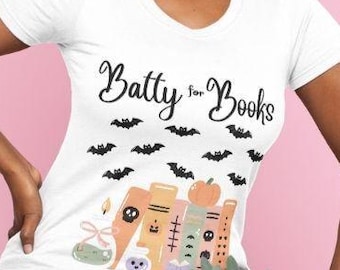 Batty For Books Halloween Comfort Colors Tee, Bookish Teacher Gift