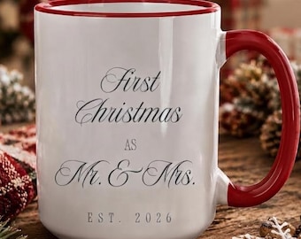 Personalized First Christmas Mr & Mrs Mug, Couple Holiday Gift (EST. 2026)
