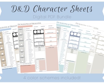D&D Character Sheet Set Dungeons and Dragons - Digital Download