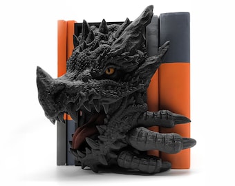 Dragon Book Nook / Escultura de dragón personalizable / Titular de libros / Para amantes de los libros / Inspirado en Fourthwing Ironflame.