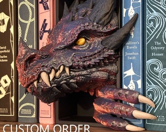 Dragon Book Nook | Buchstütze Bookend Dragon | Customizable Dragon Sculpture | Book Holder | For Book Lovers | Fourthwing Ironflame inspired