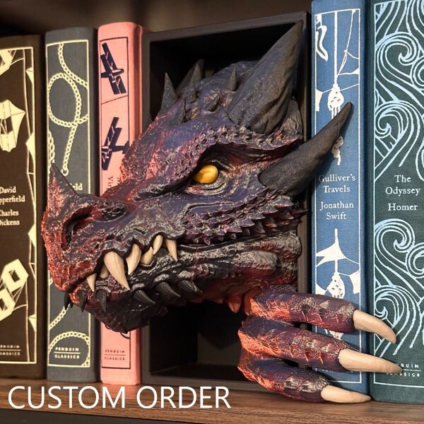 Dragon Book Nook | Buchstütze Bookend Dragon | Customizable Dragon Sculpture | Book Holder | For Book Lovers | Fourthwing Ironflame inspired