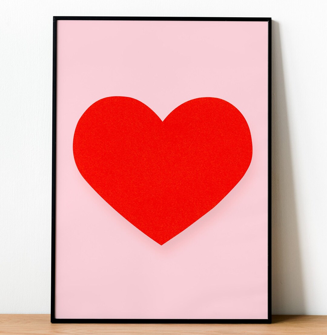 Big Red Heart Art, Light Pink Wall Art, Teen Girl Room Decor, Preppy