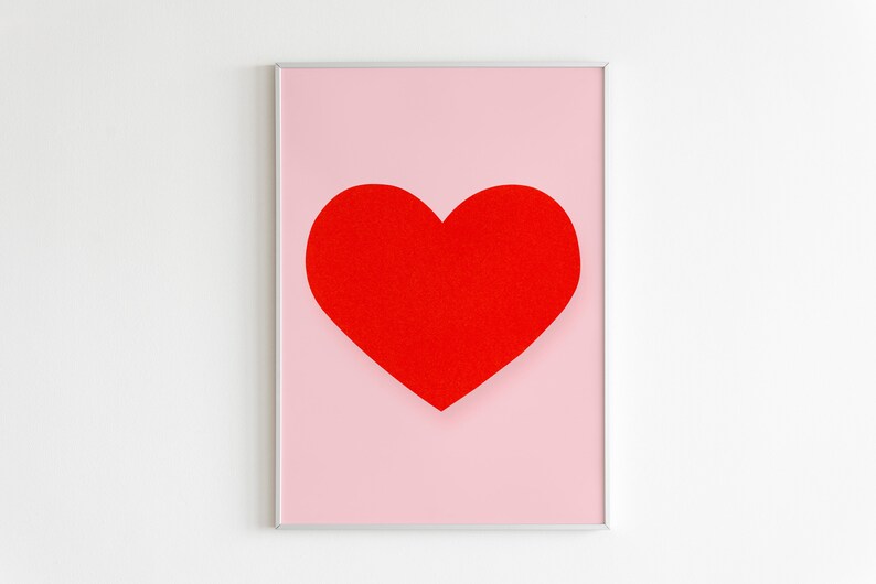Big Red Heart Art, Light Pink Wall Art, Teen Girl Room Decor, Preppy