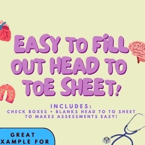 Gedetailleerd, gemakkelijk in te vullen beoordelingsblad van top tot teen + gedeelte met aantekeningen - PERFECT voor studenten verpleegkunde, verpleegkundigen en meer! (DIGITALE download)
