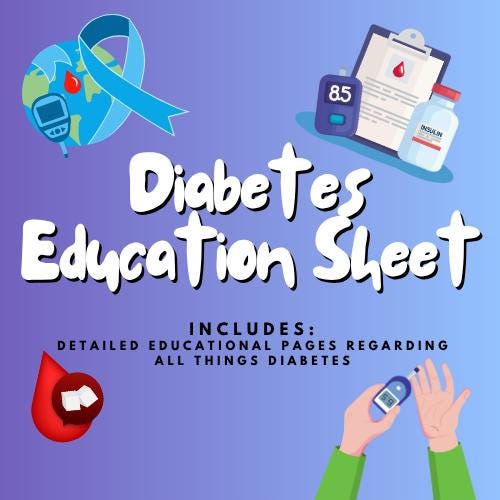 Detailed Diabetes Education Sheet - Perfect for Patient Education Nursing Students, & More! (Digital Download)