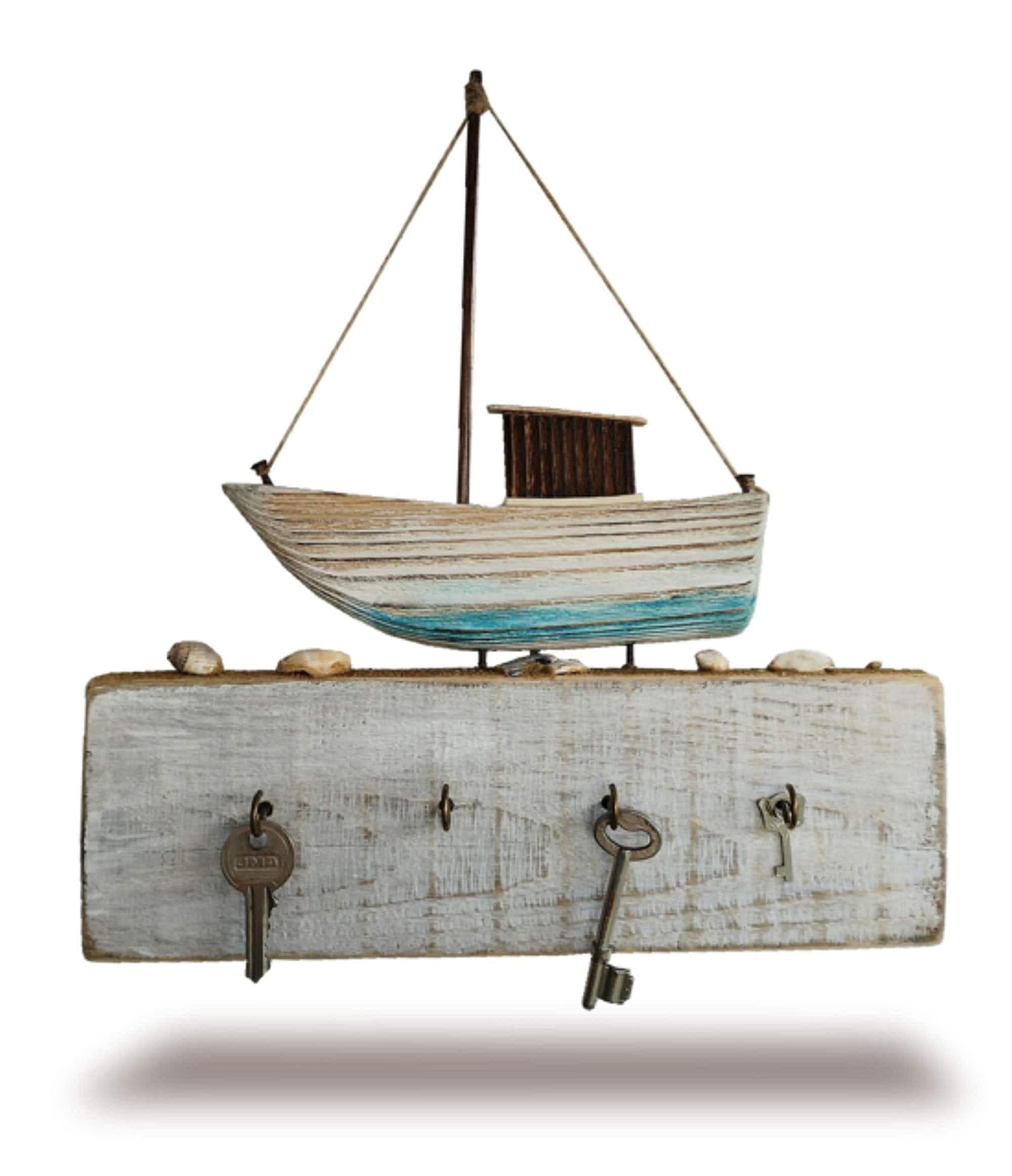 Beautiful Boat and Sea Shells Key Organiser, Nautical Rustic Wall Key ...