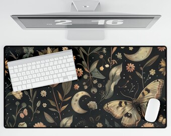 Moon Desk Mat, Dark Cottagecore Mouse Pad, desk accessory