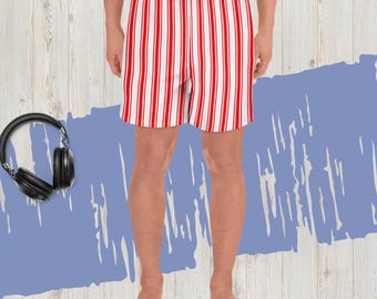 Red and White Stripe Shorts with Pockets, summer clothing, Father's Day, patriotic gift