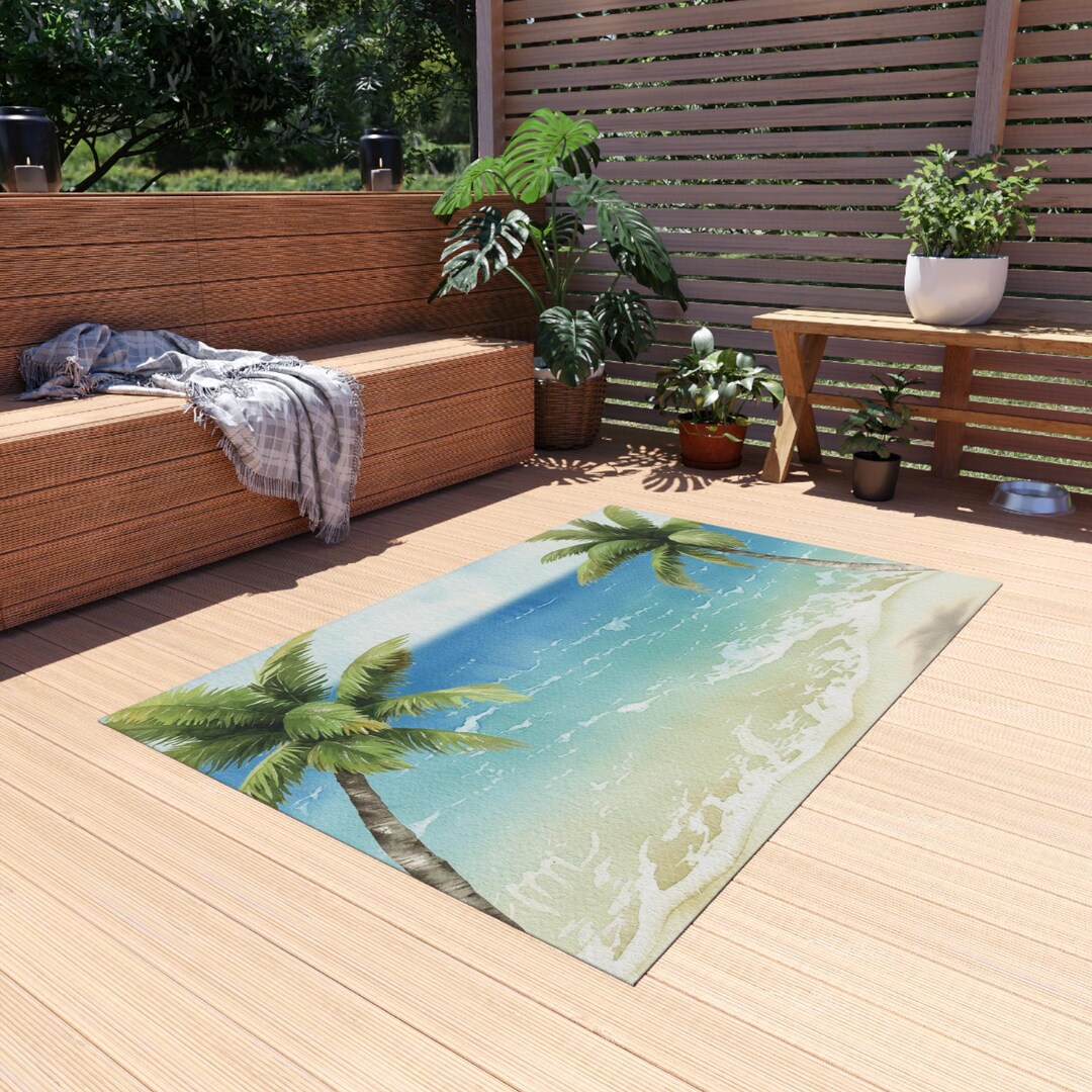 Tropical Palm Tree Outdoor Rug: Non-slip Coastal Decor - Etsy