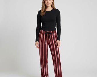 Red Black and White Striped Pajama Pants: Game Day Loungewear