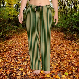 Green Gold Stripe Pajama Pants - couples matching lounge and sleepwear, PJ Bottoms, Comfy Sleep Pants, game day swag, Women Men Fall fashion