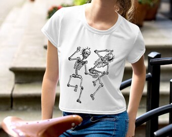 Dancing Skeletons Crop Tee | Whimsigoth Clothing | Cottagegore Summer Clothes | Dark Academia Tshirt | Goth Gift | Macabre | Witchy Hippie