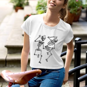 Dancing Skeletons Crop Tee | Whimsigoth Clothing | Cottagegore Summer Clothes | Dark Academia Tshirt | Goth Gift | Macabre | Witchy Hippie
