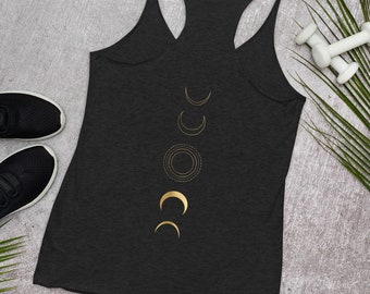 Lunar Phases tank top | Moon Shirt | Nature Top | Golden | Pagan | Druid | Yoga Clothes | Witch Shirt | Gift | Celestial Yoga tshirt