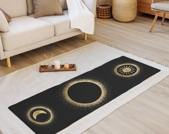Esterilla de yoga hippie con diseño de sol, luna y estrellas, estilo bohemio, para pilates, gótica, tarot, astrología, estiramientos, ejercicios, alfombra, corredor y decoración de brujas