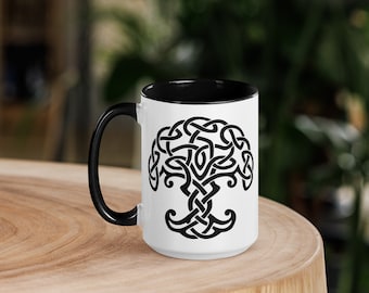 Levensboom mok, zwart-wit esthetische mok, heks cadeau, Witchy hippie, Whimsigoth, Nordic Gift, Keltische magie, Noors, zwart interieur