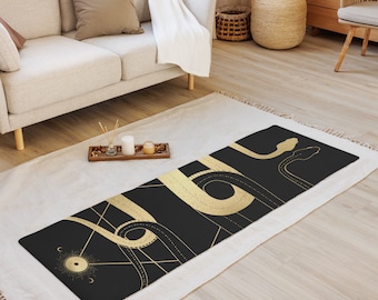 Esterilla de yoga hippie con diseño de serpientes y estrellas, estilo bohemio, para pilates, gótica, tarot, astrología, estiramientos, ejercicio, corredor, decoración de brujas