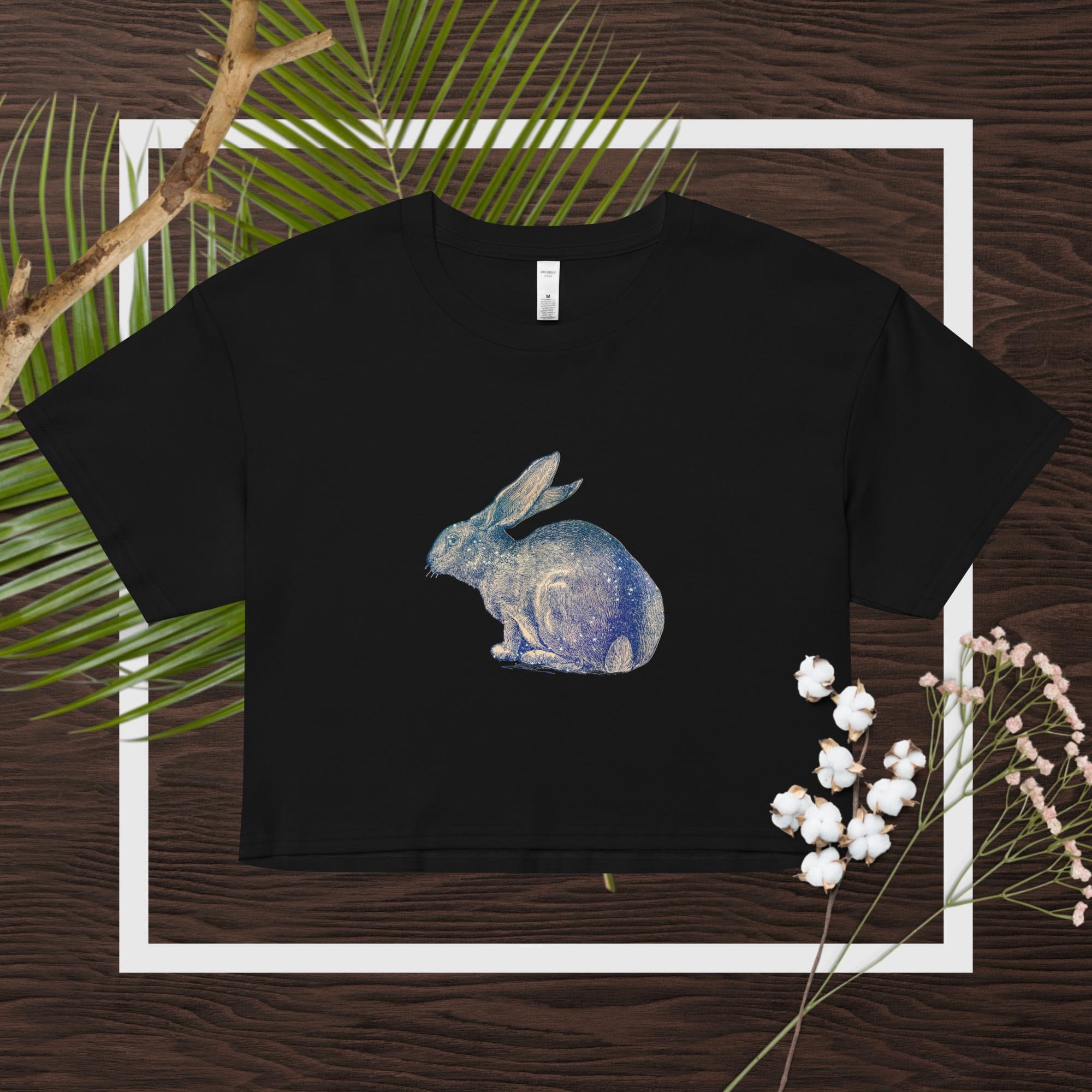 Celestial Rabbit Crop Top | Village Witch Crop | Wiccan | Dark Academia | Whimsigoth | Meditation | Goth | Yoga Shirt | Star Tshirt | Gift