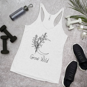 Grow Wild Lunar Tank Top | Floral Shirt | Moon Tee | Workout, Yoga, Pilates, Hiking Top | Boho Shirt | Lunar Child | Moon Child
