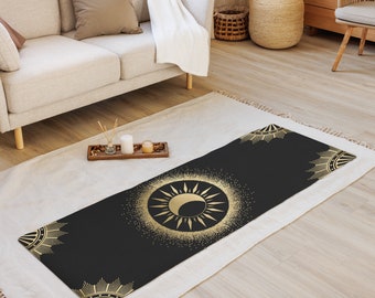Esterilla de yoga hippie con diseño de sol, luna y estrellas, estilo bohemio, para pilates, gótica, tarot, astrología, estiramientos, ejercicio, corredor, decoración oscura