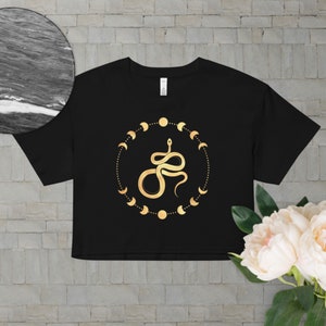 Lunar Serpent Crop Top | Witch Crop | Wiccan Crop | Dark Academia | Whimsigoth | Fairycore | Goth | Snake Shirt | Moon Tshirt | Gift