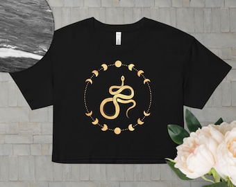 Lunar Serpent Crop Top | Witch Crop | Wiccan Crop | Dark Academia | Whimsigoth | Fairycore | Goth | Snake Shirt | Moon Tshirt | Gift