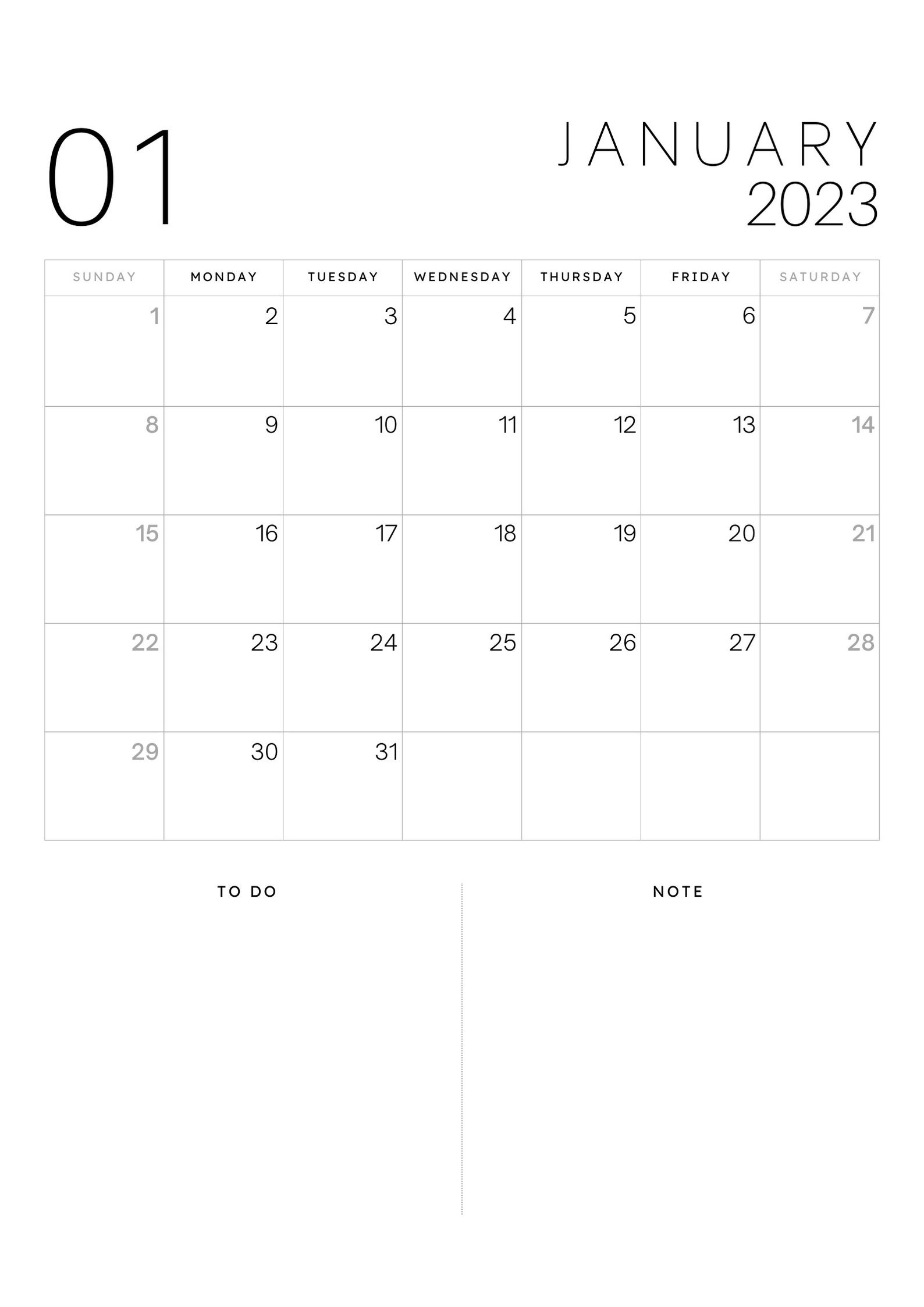 Printable Minimalist Calendar - Etsy