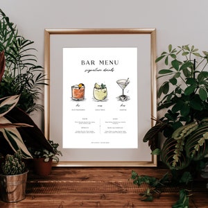 Customizable Bar Menu Sign Template for Weddings | Elegant & Personalized Wedding Signature Drinks Bar Menu Sign | Printable Wedding Sign