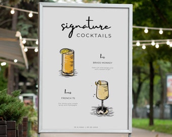 Bearbeitbare Signatur-Cocktail-Schild-Vorlage | Bearbeitbare Vorlage für Signatur-Getränkeschilder | Hochzeits-Bar-Menüschild | Barschild für Sie und Ihn