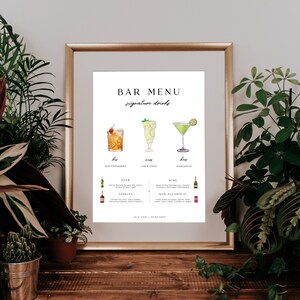 Editable Bar Menu Wedding Sign | Signature Drink Bar Menu Sign Wedding Template | Printable Signature Drinks Template