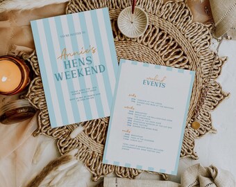 Coastal Hens Weekend Invitation with Itinerary | Bachelorette Party Itinerary | Hen Weekend Invite | Bachelorette Itinerary Template Invite