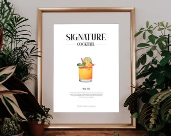 Editable Signature Cocktail Sign Template for Wedding | Signature Drink Sign Template | Bar Menu Drink Sign Download