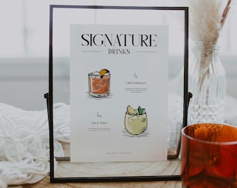 Bewerkbaar kenmerkend drankmenu | Barmenusjabloon | Handtekening drankjes teken sjabloon | Kenmerkend cocktailbord | Bewerkbare drankmenusjabloon