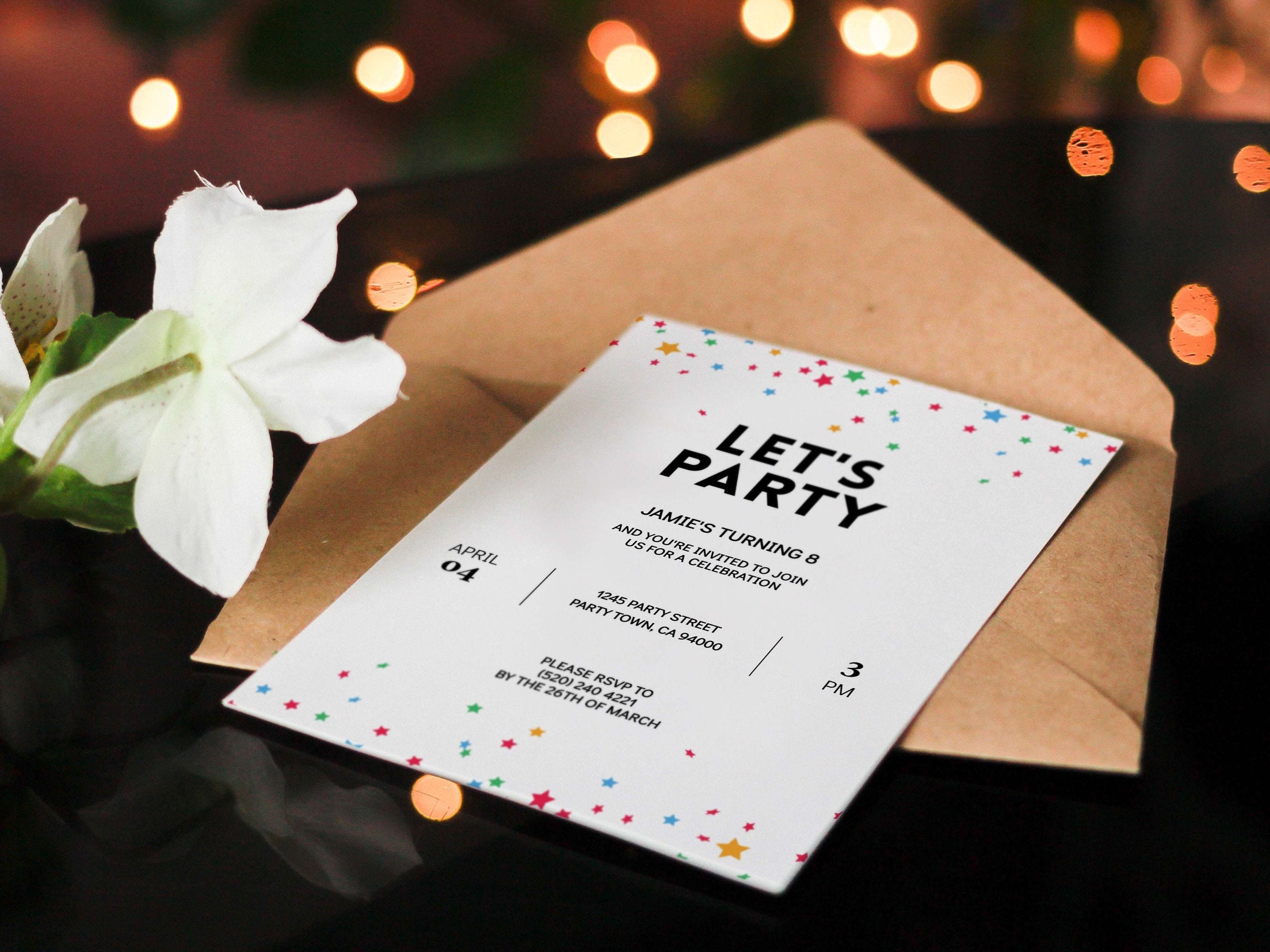 Editable Confetti Party Invitation Template Colorful Let's Party ...