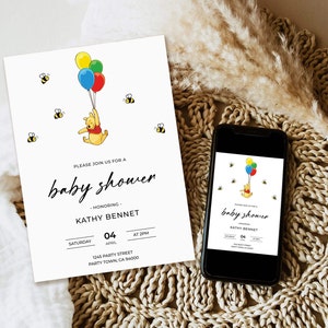 Winnie The Pooh Baby Shower Invitations | Classic Winnie The Pooh Invite | Baby Shower Invitation | Editable Template