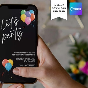 Digital Lets Party Einladung | Bearbeitbare Online Partyeinladung Vorlage | DIY Mobile Geburtstagseinladung | Sofort Download