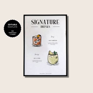Editable Signature Drink Menu | Bar Menu Sign Template | Signature ...