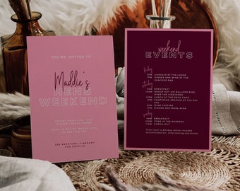Hens Weekend Invitation Itinerary Editable Template | Red Bachelorette Weekend Invite Itinerary | Hen Weekend Invite | Bachelorette Invite