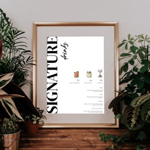 Editable Signature Drinks Bar Menu Template | Cocktail Bar Menu Sign Template | Wedding Drinks Sign Instant Download