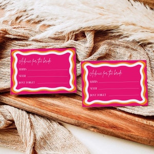 Hinweise für das Braut Brautparty-Spiel Rosa mit Wellenrand | Advise Hochzeit | Junggesellinnenabschied Spiele | Brautdusche Karte